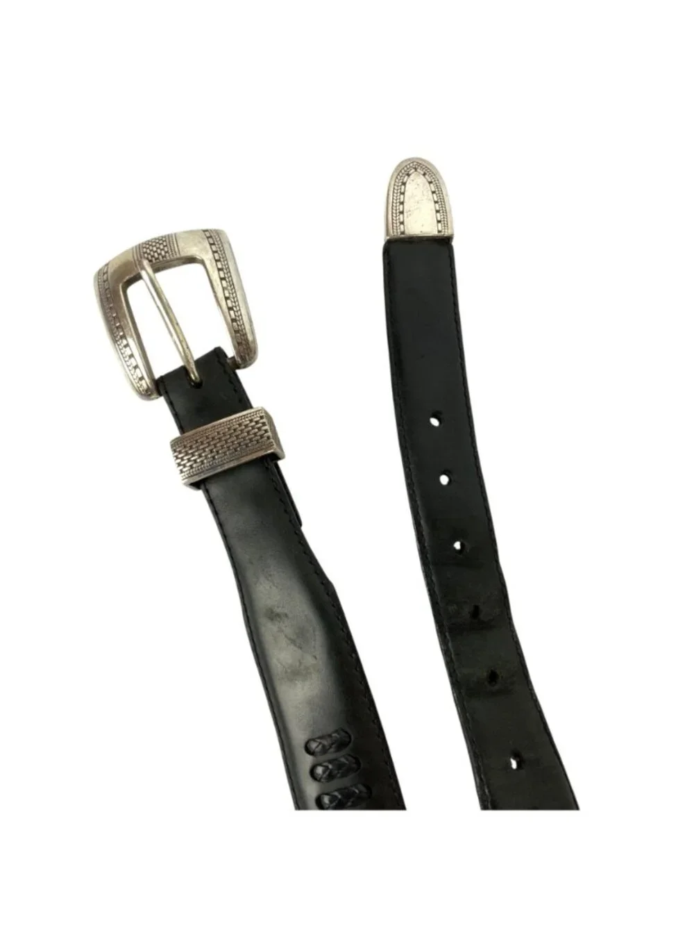 Onyx By Brighton Black Leather Belt With Silver-Tone Buckle Size 42 USA 1993